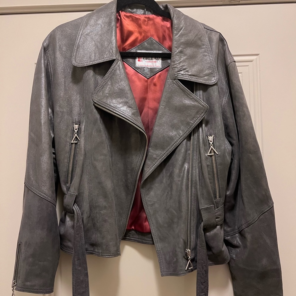 Gunmetal grey genuine leather moto jacket! Lightly used, no scratches or rips